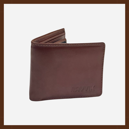 Rayvik Classic Brown Leather Wallet for Men – Slim Bifold Card Holder