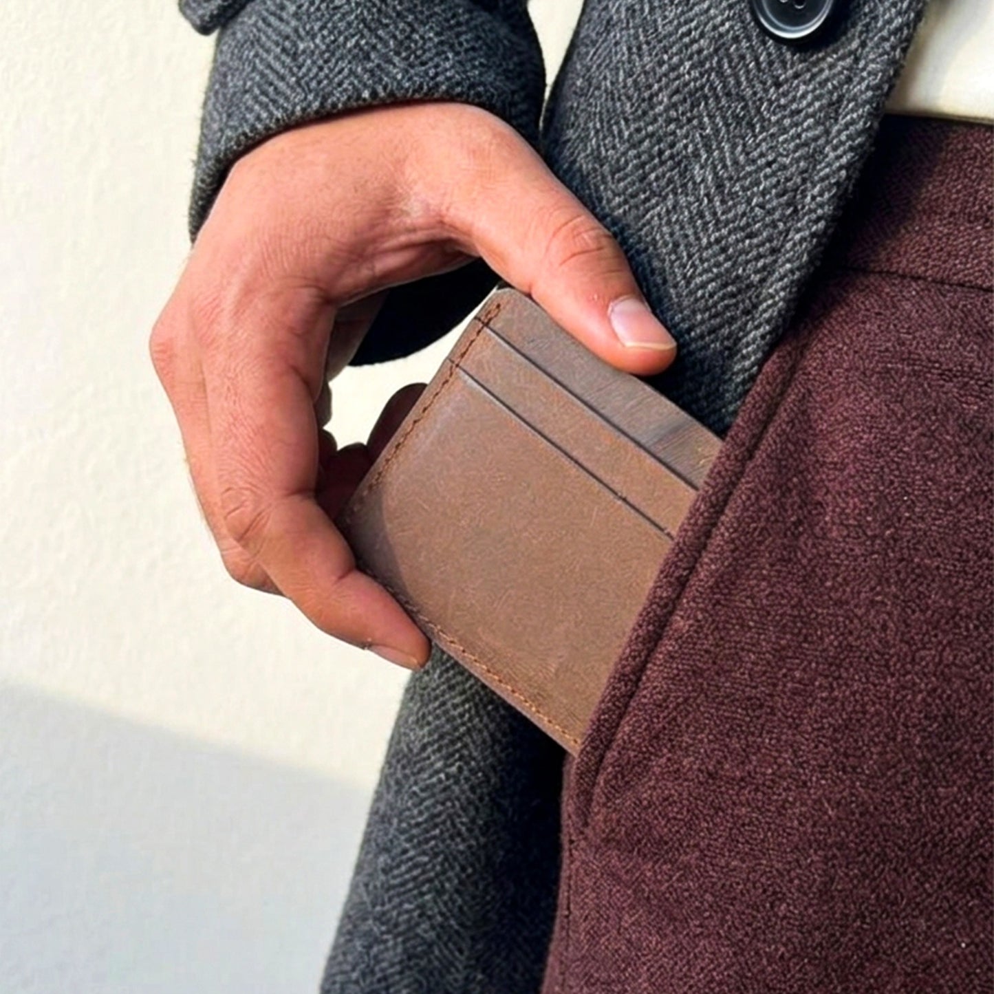 Premium Handmade Genuine Leather Card Holder Wallet – Slim Minimalist Design