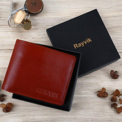 Premium Rayvik Genuine Leather Bifold Wallet – Classic Slim Design with Elegant Gift Box