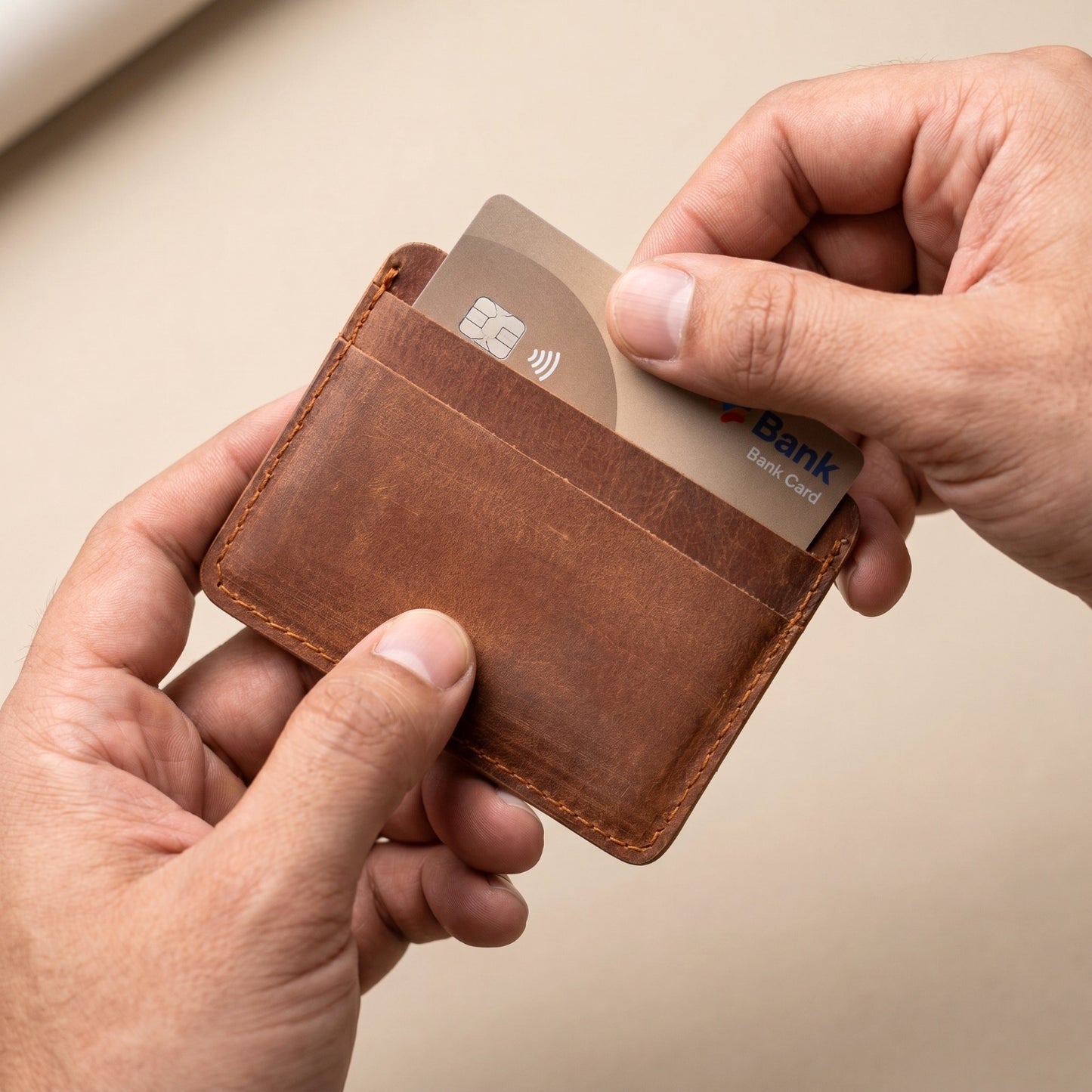 Slim Genuine Leather Card Holder Wallet – RFID Minimalist Front Pocket Wallet