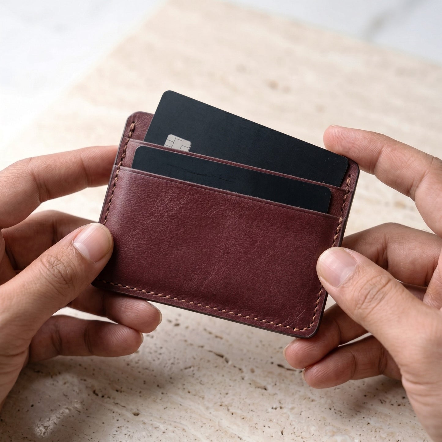 Slim Genuine Leather Card Holder Wallet – RFID Minimalist Front Pocket Wallet