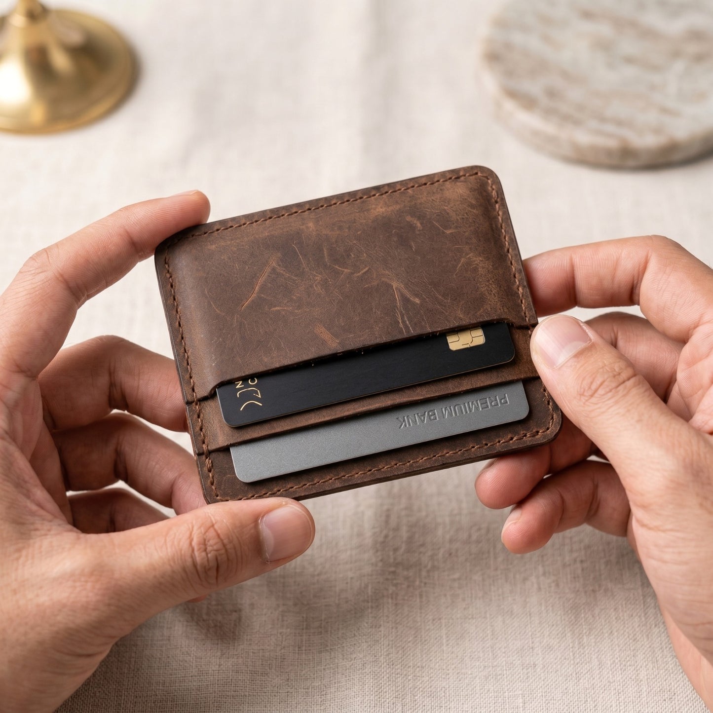 Slim Genuine Leather Card Holder Wallet – RFID Minimalist Front Pocket Wallet