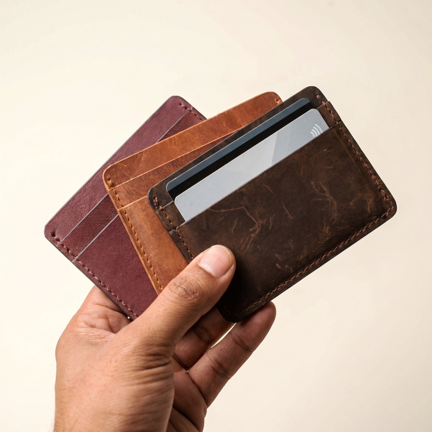 Slim Genuine Leather Card Holder Wallet – RFID Minimalist Front Pocket Wallet