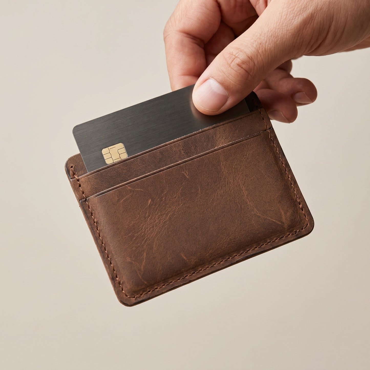 Slim Genuine Leather Card Holder Wallet – RFID Minimalist Front Pocket Wallet